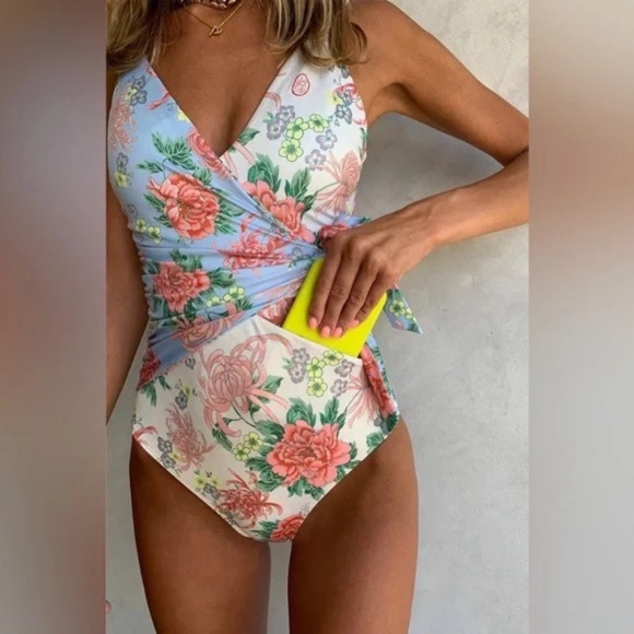 We Are HAH Wrap It Up One Piece Wrap Style Swimsuit French Blue Size S